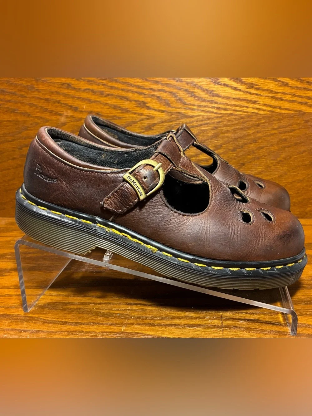 RARE VTG Dr. Martens England Made Cutout Mary Jane Shoes Brown Leather Size 7